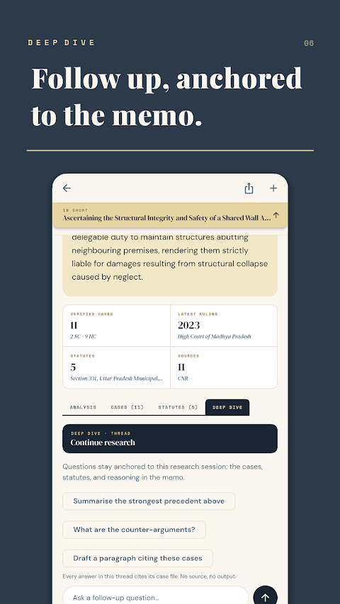 Vitark Deep Dive tab with follow-up questions tied to a research memo